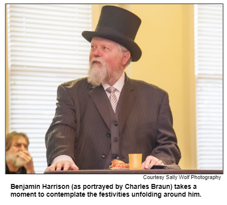 Benjamin Harrison (as portrayed by Charles Braun) takes a moment to contemplate the festivities unfolding around him. Courtesy Sally Wolf Photography.